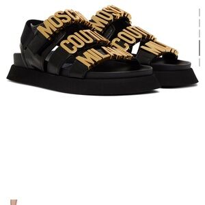 READ—->> ISO, LOOKING FOR THE Moschino Black COUTURE Sandals with Gold Lettering